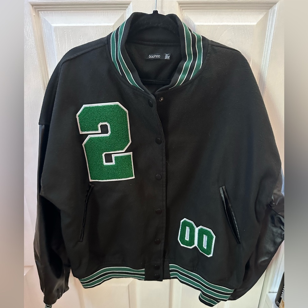 Boohoo Black & Green Varsity Bomber Jacket